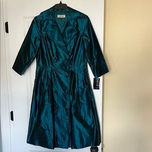 NWT Vintage Teri Jon Teal Satin Midi Cocktail Dress